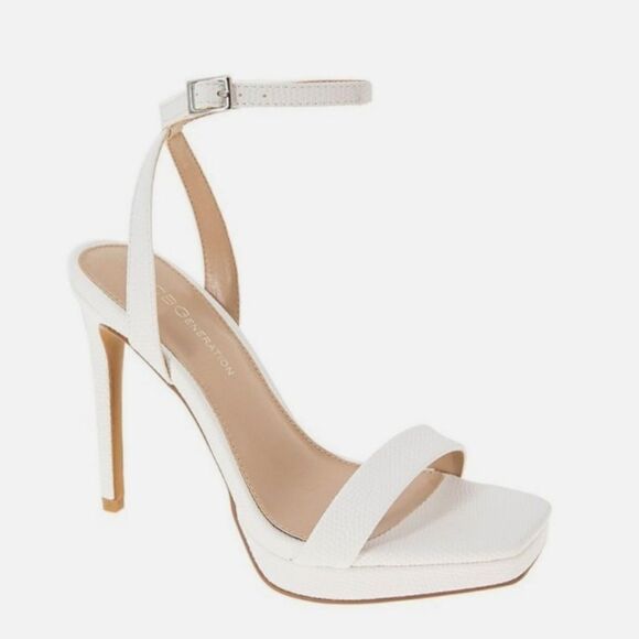 New BCBGENERATION Womens White Lizard Adjustable Ankle Strap Flexible Sandals 10 - Picture 1 of 5